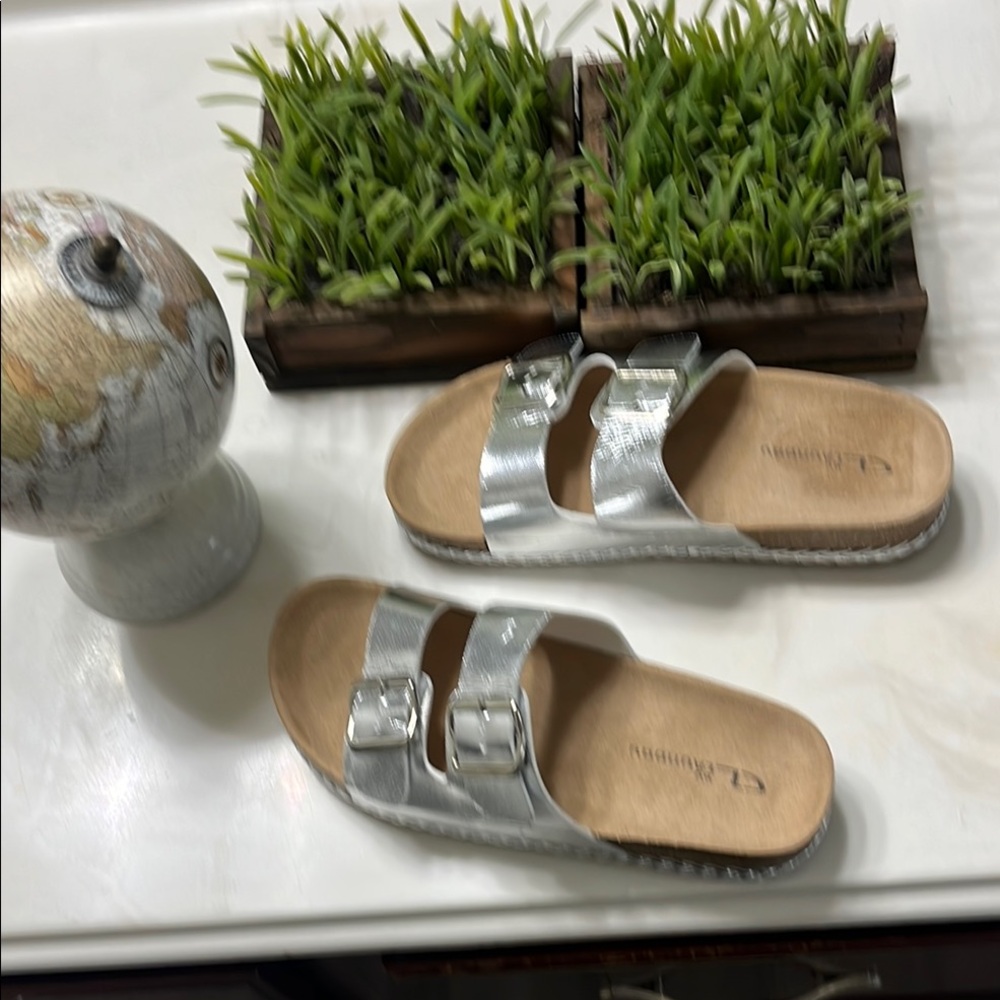 CL by Chinese Laundry Metallic Silver Buckle Sandals